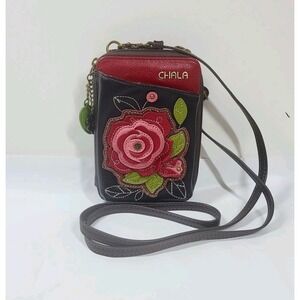 Chala Red Rose Wallet Crossbody Bag Organizer Zip Around Multi Pockets